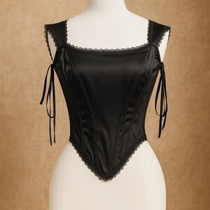 Elegant Black Satin Lace Up Corset
